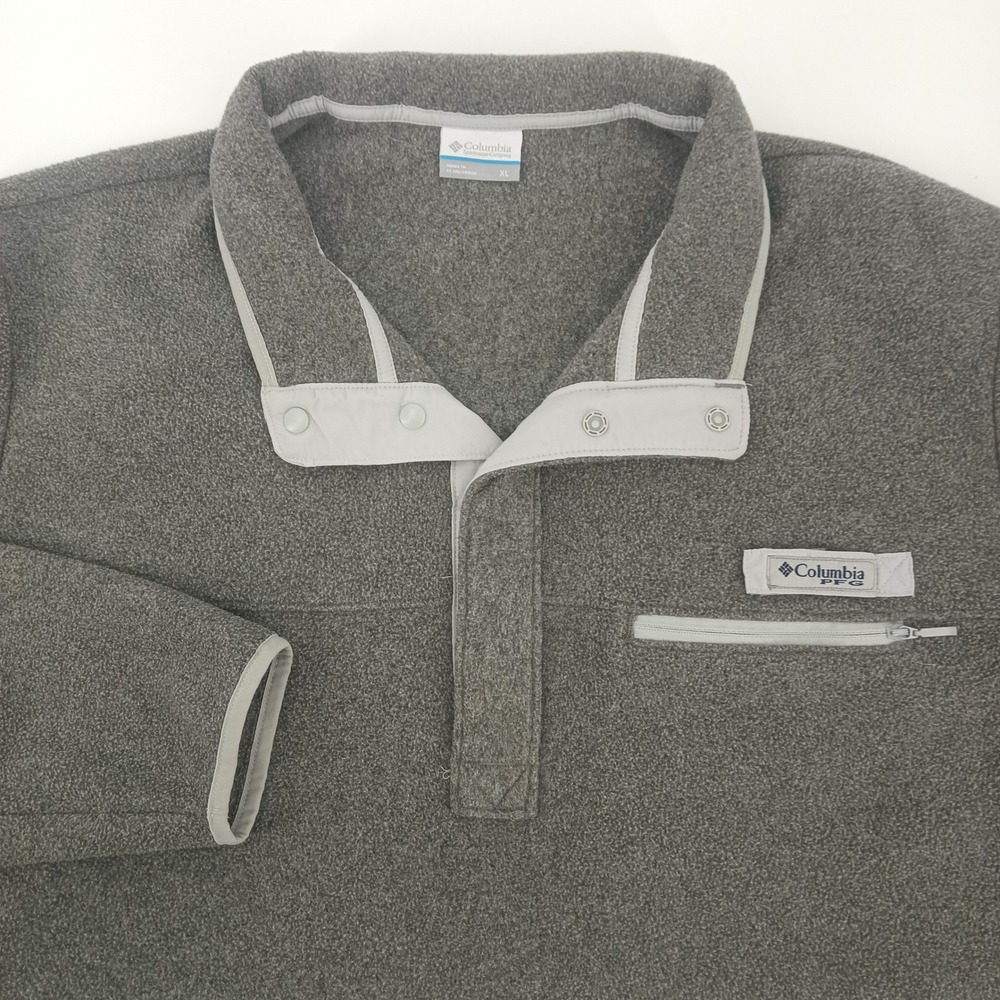 Columbia PFG Mens XL Gray Soft Fleece Pullover Snap Neck Fishing 006564-ACT-2020